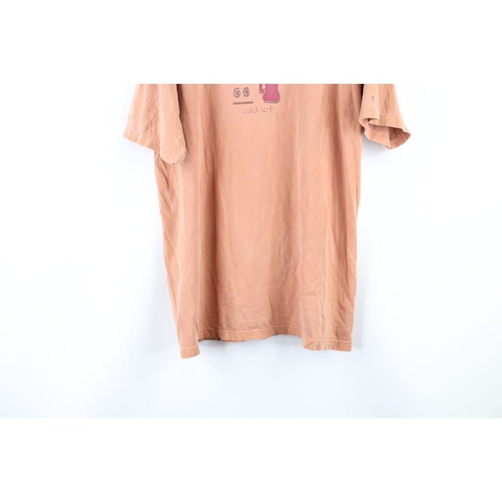 Vintage Mens Large Faded Stonewashed Spell Out Coffee Addict T-Shirt Cotton - Picture 3 of 10